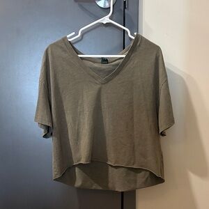Wild Fable Olive V-Neck Short Sleeve Top